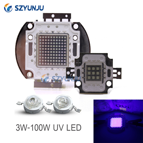 tiaochongyi UV Purple High Power LED Chip 360Nm 375Nm 385Nm 395Nm 405Nm UVA UVB Lighting Beads 3 5 10 20 30 50 100 watts ► Photo 1/1