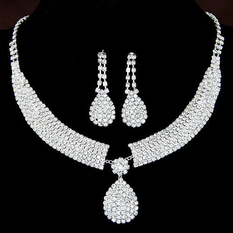 Gorgeous Fashion Choker Necklace for Women Earrings Set White Crystal Wedding jewelery 2022 Nigerian Bridal Jewelry Sets Collar ► Photo 1/6