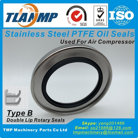 Shaft size 45/48/50/55mm Double Lip Rotary Seals , Type B Stainless steel PTFE Oil Seals Used for High Pressure Air Compressor ► Photo 1/1