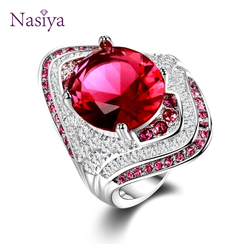 Genuine Unique Austrian 925 Sterling Silver Ring with Ruby Stones For Women Vintage Crystal Fashion Luxury Wedding Party Jewelry ► Photo 1/5