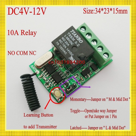 4V 4.2V 5V 6V 7.4V 8V 9V 12V Micro Relay Remote Switch Receiver NO COM NC Output Switching Smart Home ASK Learning CodeRM2RM-Pro ► Photo 1/3