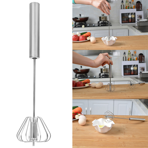 Semi-automatic Mixer Egg Beater Manual Self Rotating Stainless