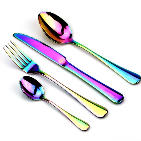 Colorful Rainbow Dinnerware Set Stainless Steel Cutlery Set 4 Pcs Black Knife Fork Set Tableware Gold Silver Western Food Set ► Photo 1/6