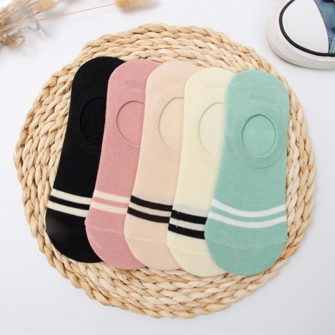 Colorful stripe Invisible Short Woman Sweat summer comfortable cotton girl women's boat socks ankle low female 1pair=2pcs ws97 ► Photo 1/3