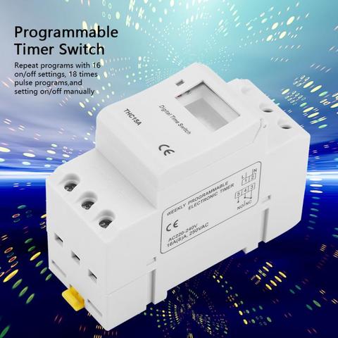 7 Days Programmable Digital Timer Switch Relay Control THC15A 220-240VAC 16A Electronic Weekly Din Rail Mount Timer Switch ► Photo 1/6