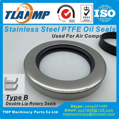 Shaft size 32/35/38/40/45mm Double Lip Rotary Seals ,Type B Stainless steel PTFE Oil Seals Used for High Pressure Air Compressor ► Photo 1/6
