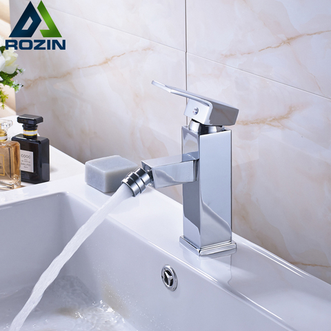 Polished Chrome Single Lever Bathroom Bidet Faucet Deck Mounted Square Mixer Taps Women use Faucet ► Photo 1/1