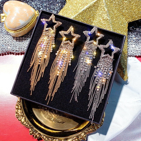 FYUAN Fashion Long Tassel Crystal Earrings for Women 2022 Bijoux Luxury Shiny Gold Color Star Dangle Earrings Jewelry Gifts ► Photo 1/6