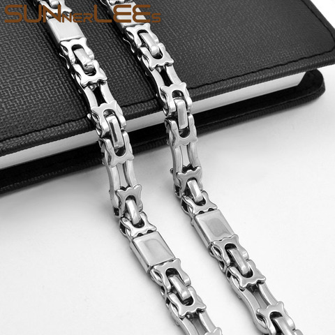 SUNNERLEES Jewelry Stainless Steel Necklace 8mm Geometric Byzantine Link Chain Silver Color Gold Plated Men Women Gift SC142 N ► Photo 1/6