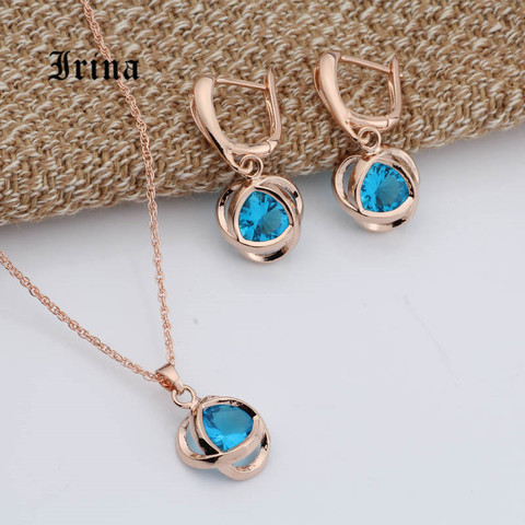 Irina Wedding Accessories Charming Fashion Jewelry Set Women Yellow Gold Color  Chain Necklace Earrings Set Zircons Jewelry Sets ► Photo 1/6