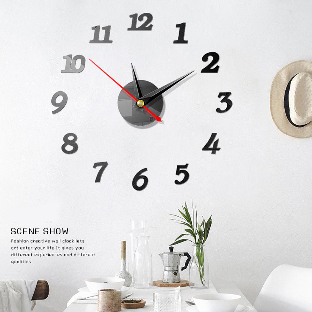 Modern DIY 3D Large Number Wall Clock Mirror Sticker Decor Home Office Kids Room 