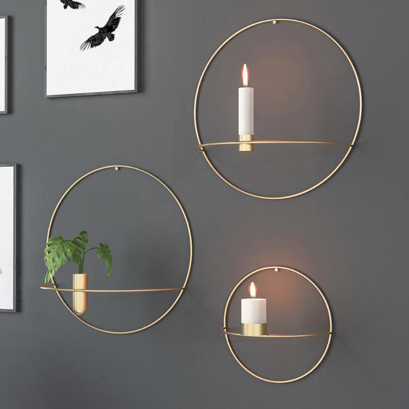 Black 3PCS Nordic Style 3D Metal Geometric Wall Hanging Candle Holder Sconce Home Decor for Wall Decoration Living Room Wedding Coffee Bar 