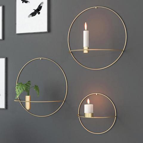 3d Metal Candlestick Wall Hanging Geometric Round Candle Holder Home Decoration Holders Alitools - Metal Candle Holder For Wall