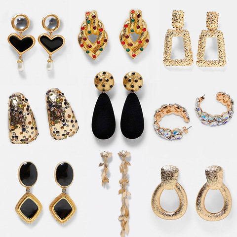 Flatfoosie ZA Statement Metal Drop Earrings Trendy Jewelry Elegant Big Geometric Dangle Pendant Earring For Women Mexed EARRINGS ► Photo 1/6