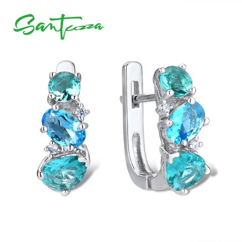 SANTUZZA Silver Earrings For Women 925 Sterling Silver Stud Earrings Sparkling Green Blue Crystal Trendy Fashion Jewelry ► Photo 1/6