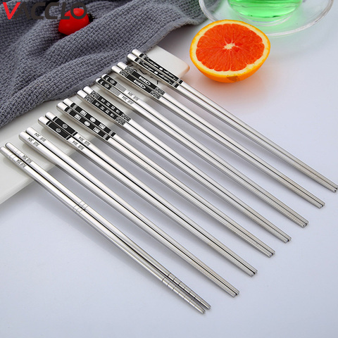 Vacclo 1pc Korean 304 Stainless Steel Chopsticks All Square Set Anti-skid And Anti-scalding Hollow Chopsticks Metal Chopsticks ► Photo 1/6