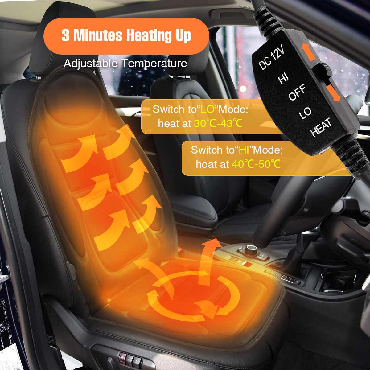 Universal Black 12V Electric Heated Car Front Seat Cushion Cover Heater Warmer Winter Thermostat Household Cushion ► Photo 1/6