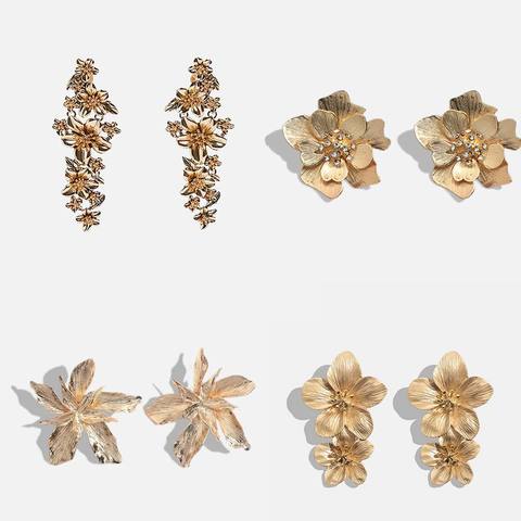Flatfoosie 2022 Vintage Flowers Dangle Earrings For Women Bohemian Fringed Drop Earring Gold Silver Color Shiny Metal Jewelry ► Photo 1/1