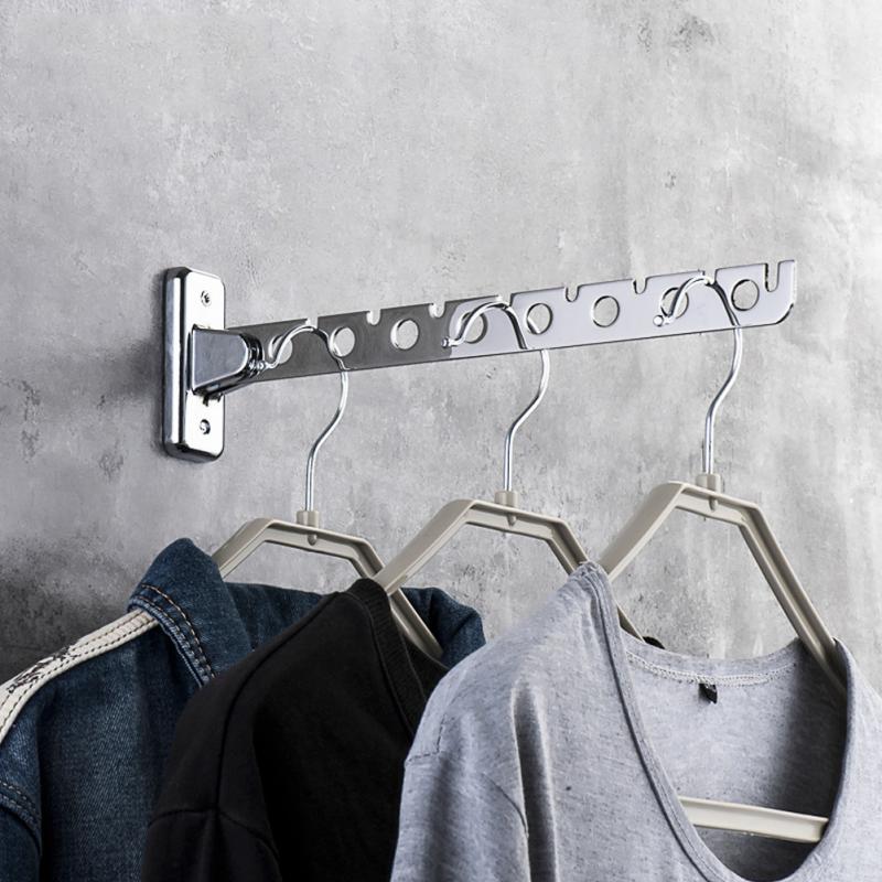 Stainless Steel Folding Space Saving Clothes Hangers with Hook Magic 6 /8 Hole Wall Mounted Clothes Drying Rack ► Photo 1/6
