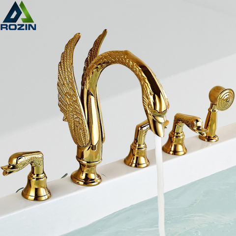 Golden Swan Bathtub Faucet Deck Mounted Bath Shower Set Brass Hand Shower Basin Mixer Tap Widespread Tub Sink Faucet ► Photo 1/6