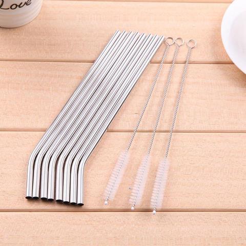 Reusable Straw Pipette Suction Metal Stainless Steel Drinking Straws Cleaner Brush Pipe Straight Bent Tube Home Bar Accessories ► Photo 1/6