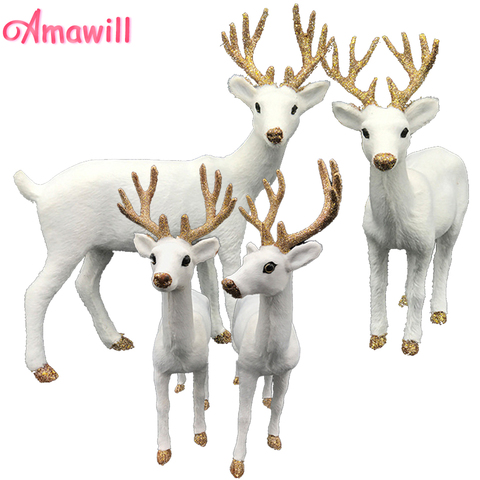 Amawill 1 Pc Plush Simulation Christmas White Reindeer Standing Xmas White Elk Deer Dolls New Year Party Decor Ornament Gift 8D ► Photo 1/6