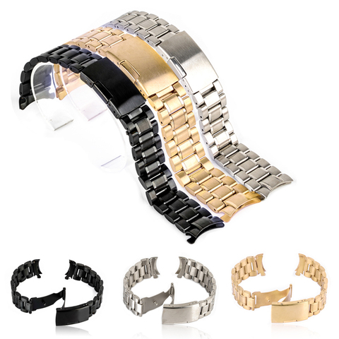 18/20/22/24mm Curved End Watch Band Unisex Stainless Steel Metal Wristwatch Strap Double Fold Deployment Clasp Bracelet 3 Colors ► Photo 1/6