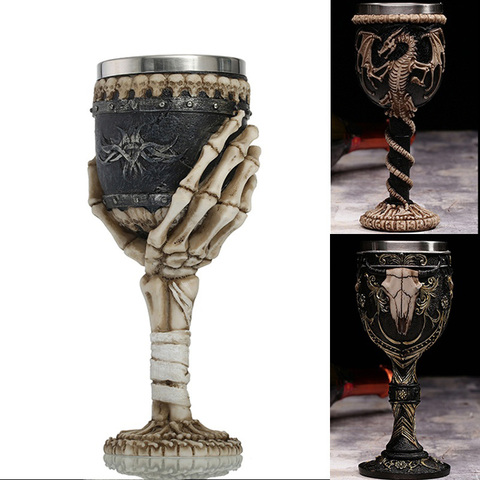 Creative 3D Skull Goblet Skeleton Dragon Claw Horn Punk Style Stainless Steel Gothic Linner Wine Glass Cup Halloween Friend Gift ► Photo 1/6