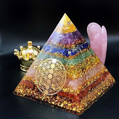 Orgonite Seven Chakra Energy Pyramid Aura Divination Supplies Yoga Meditation Ornaments Resin Craft EMF Protection Lucky Stone ► Photo 1/5