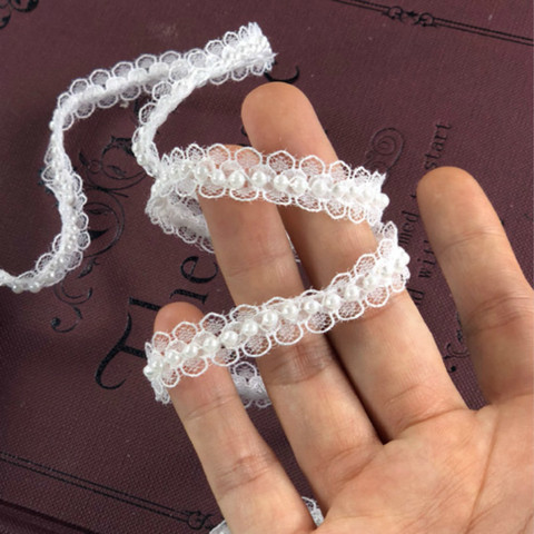 Wide 1.2cm White Tulle Fabric Beaded Applique Guipure Trimming Lace Ribbon DIY Princess Clothing Wedding Sewing Accessories P009 ► Photo 1/5