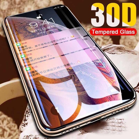 30D Protective Glass on the For iPhone X XS Max XR Tempered Screen Protector Curved Edge Glass 11 Pro XR XS Max Full Cover Glass ► Photo 1/6