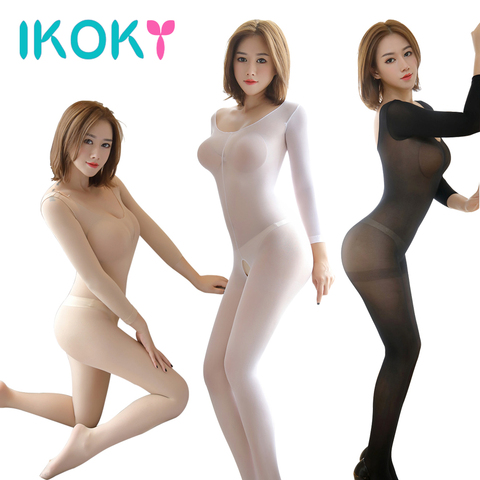 IKOKY One-Piece Pantyhose Long-Sleeved Stockings Perspective Catsuit Exotic Apparel Open Crotch Sex Toys for Couples Adult Game ► Photo 1/6