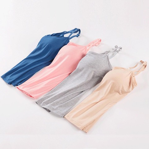 Long Camis With Built in Shelf Bra Adjustable Strap Women Layering Basic Tanks Top Solid Cotton Chest Pad Summer Camis T-Shirt ► Photo 1/6
