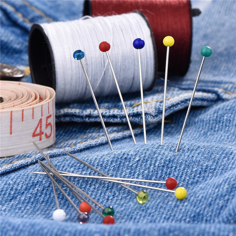 100pcs/set 38mm fashion Sewing Needles colored glass head bead pin stitch knitting needles sewing fixed DIY safety pin US001 ► Photo 1/5