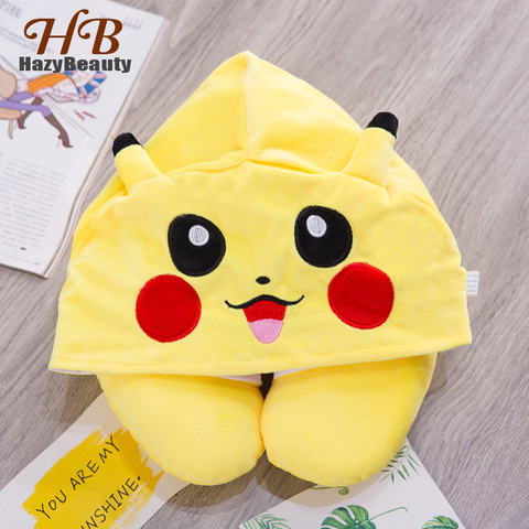 Cute Cartoon Pikachu Animal Cotton Plush U Shape Neck Travel Hoodie Pillow Office Neck Hooded Cushion for Flight Plane Travel ► Photo 1/1