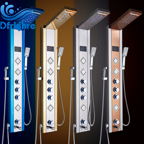 LED Stainless Steel Shower Panel Colorful Massage System Shower Jets Massage Body Jets Hand Shower Tub Spout ► Photo 1/6