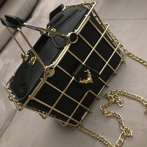Fashion Designer Women Handbags New High-Quality PU Leather Women Bag Iron Basket Square Bag Chain Shoulder Messenger Bag(Blac ► Photo 1/6