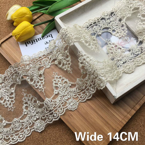 14CM Wide High Quality Guipure Mesh Lace Fabric Golden Embroidered Ribbons Clothing Wedding Dress Decoration Sewing Accessories ► Photo 1/5