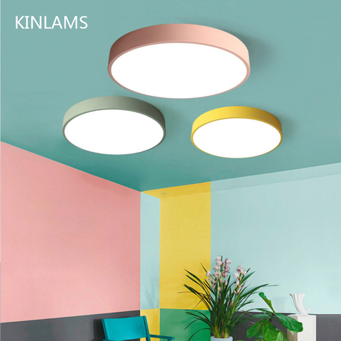 LED Ceiling Light Modern Round 5cm Super Thin lamp Living Room Bedroom Kitchen Surface Mount Flush Panel Remote Control Macaroon ► Photo 1/6