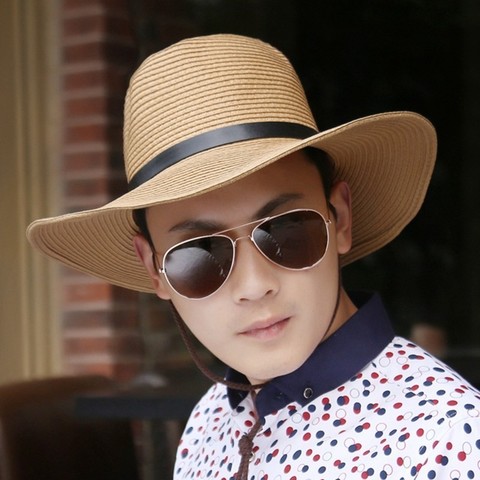 Summer Man Foldable Straw Hat Outdoors Cowboy Hat Sandy Beach Sun Hats Big Head Man Plus Size Fedora Hat 58CM 60CM 62CM ► Photo 1/1