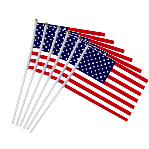 6pcs USA Stick Flag, American US 5x8 inch HandHeld Mini Flag ensign 30cm Pole United States Hand Held Stick Flags banner ► Photo 1/5