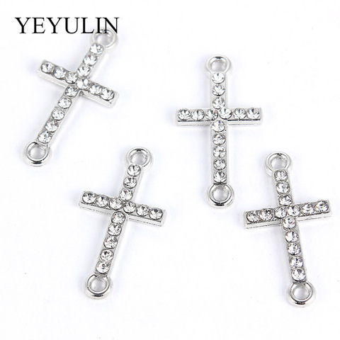 DIY Pendant Necklace Jewelry Findings  10 Pcs White K Alloy Crystal Religion Cross Connectors Beads Bracelet Charm ► Photo 1/6