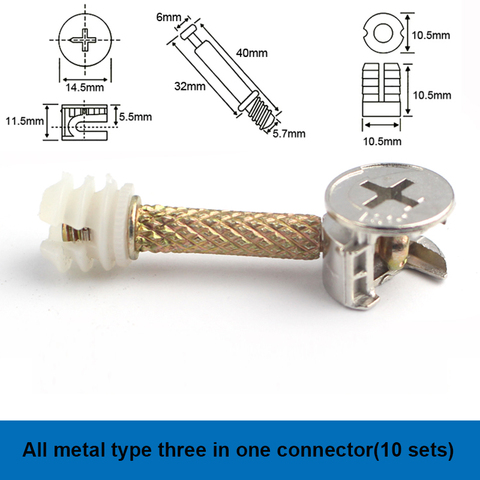 10 Sets Furniture Side Connecting 15 x 12mm Cam Fitting 40mm Dowel Pre-inserted Nut ► Photo 1/1