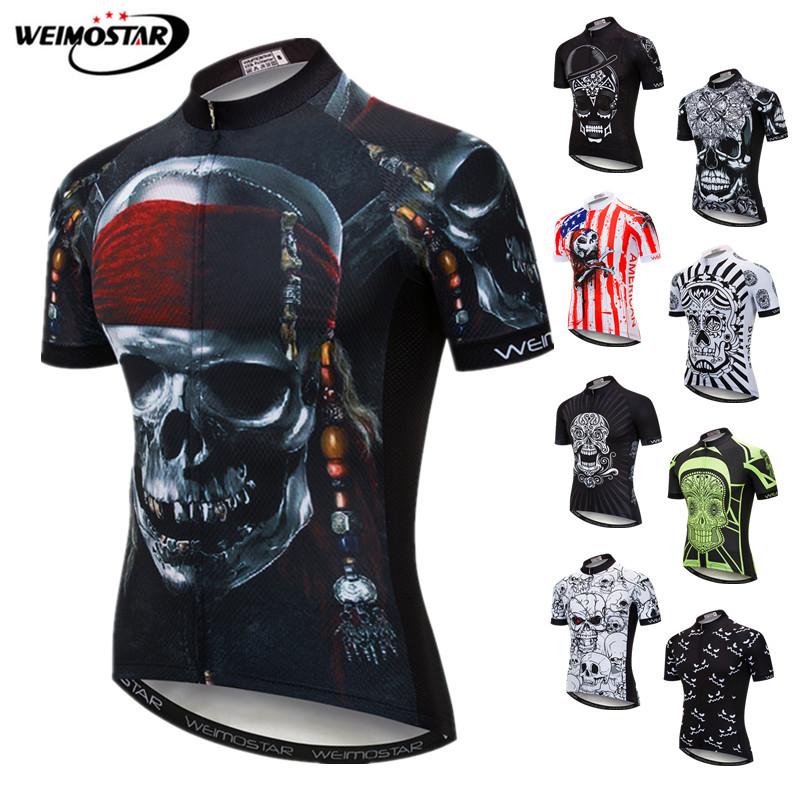 Men Cycling Jersey Skull Bicycle Short Sleeve Quick Dry Riding Bike Shirt Tops
