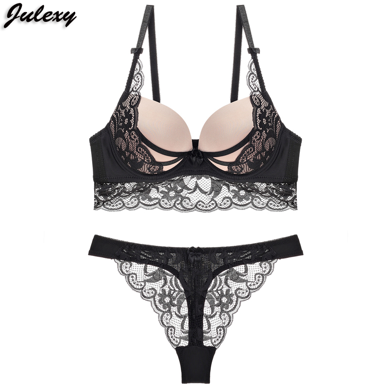 New Lace Embroidery Underwear Set Sexy Women Push Up Bra Set 1/2 Cup Hollow  Black Romantic Lingerie Panties Adjustable Brassiere - AliExpress
