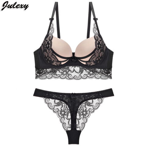 Julexy Sexy Thong lady push up bra set Lace hollow out bralette underwear  panty set intimates Black Red Women bra brief set - Price history & Review