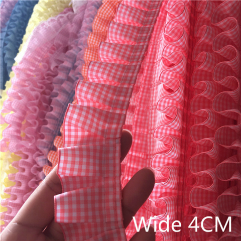 4cm Wide Plaid Pleated Cloth Tulle Lace Ruffle Ribbon Edge Trim For Collar Applique Sofa Curtain Diy Sewing Guipure Supplies ► Photo 1/6