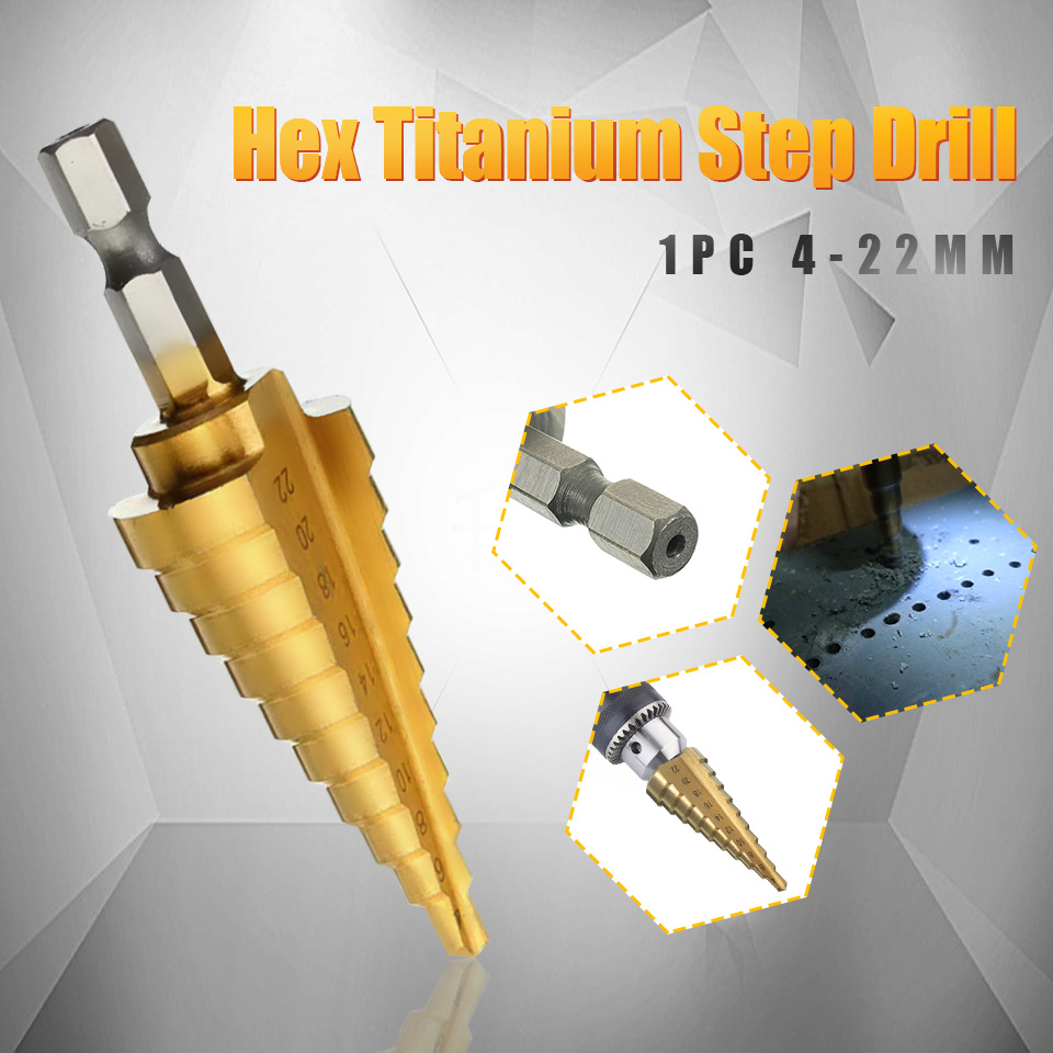 1PC Hex Titanium Step Cone Drill Bit 4-22MM Hole Cutter HSS 4241 For Sheet Metalworking Wood Drilling High Quality Power Tools ► Photo 1/6