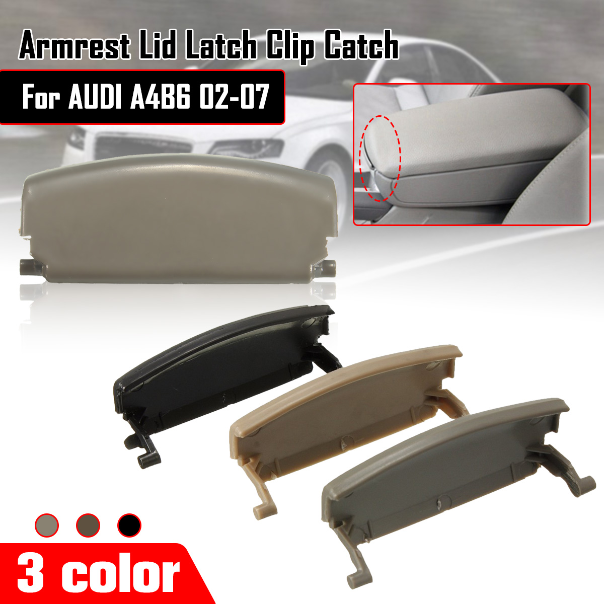 Car Armrest Latch Lid Center Console Cover For Audi A4 B6 B7 2002-2008 3 Colors 