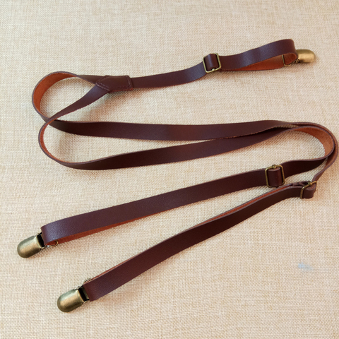 Solid Braces 1.5cm Width Mens/women Pu Synthetic Leather Suspenders Y Back 3 Clips ► Photo 1/5